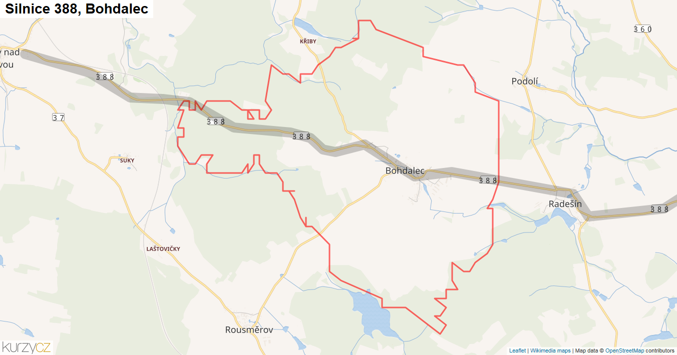 Bohdalec, Silnice 388 - Mapa