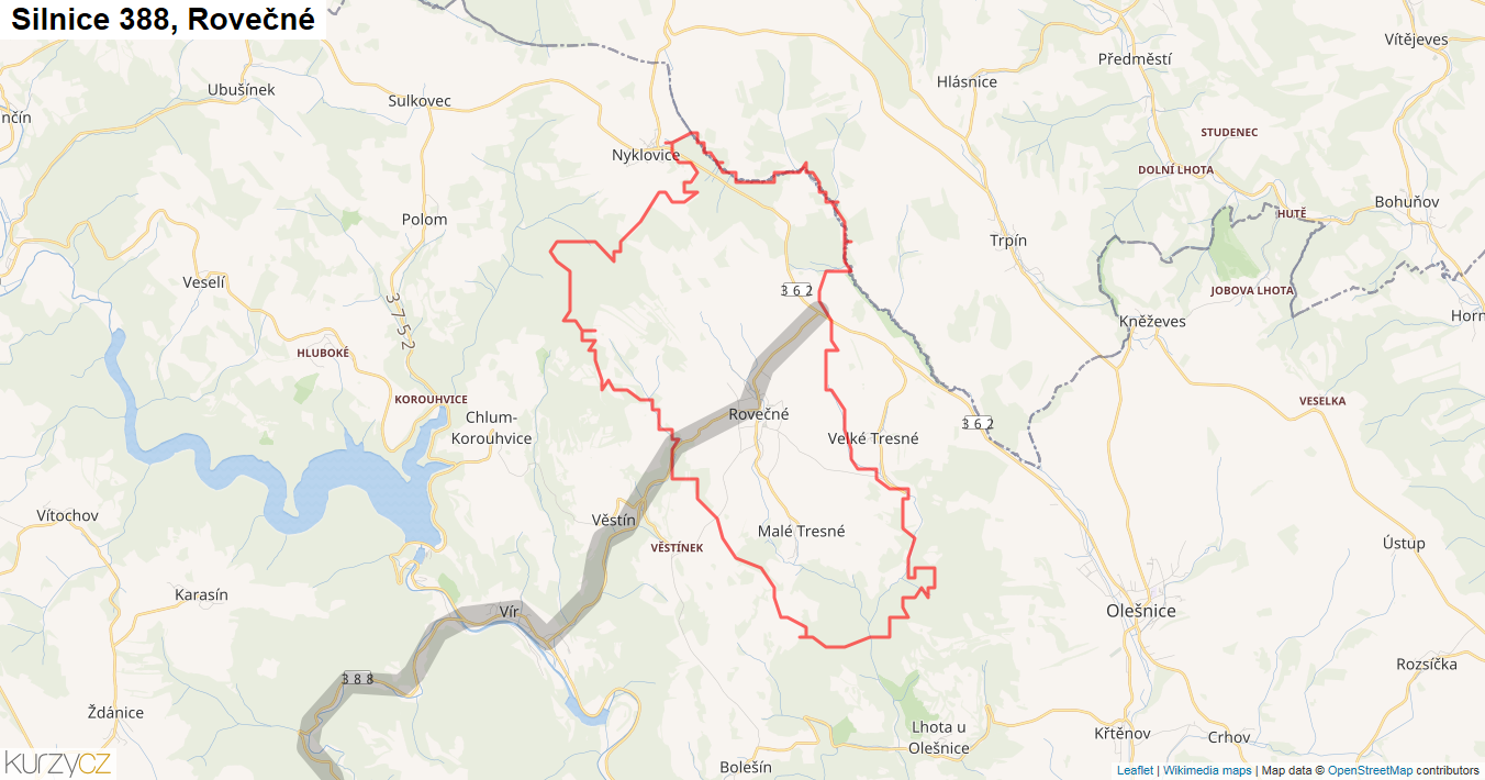 Rovečné, Silnice 388 - Mapa