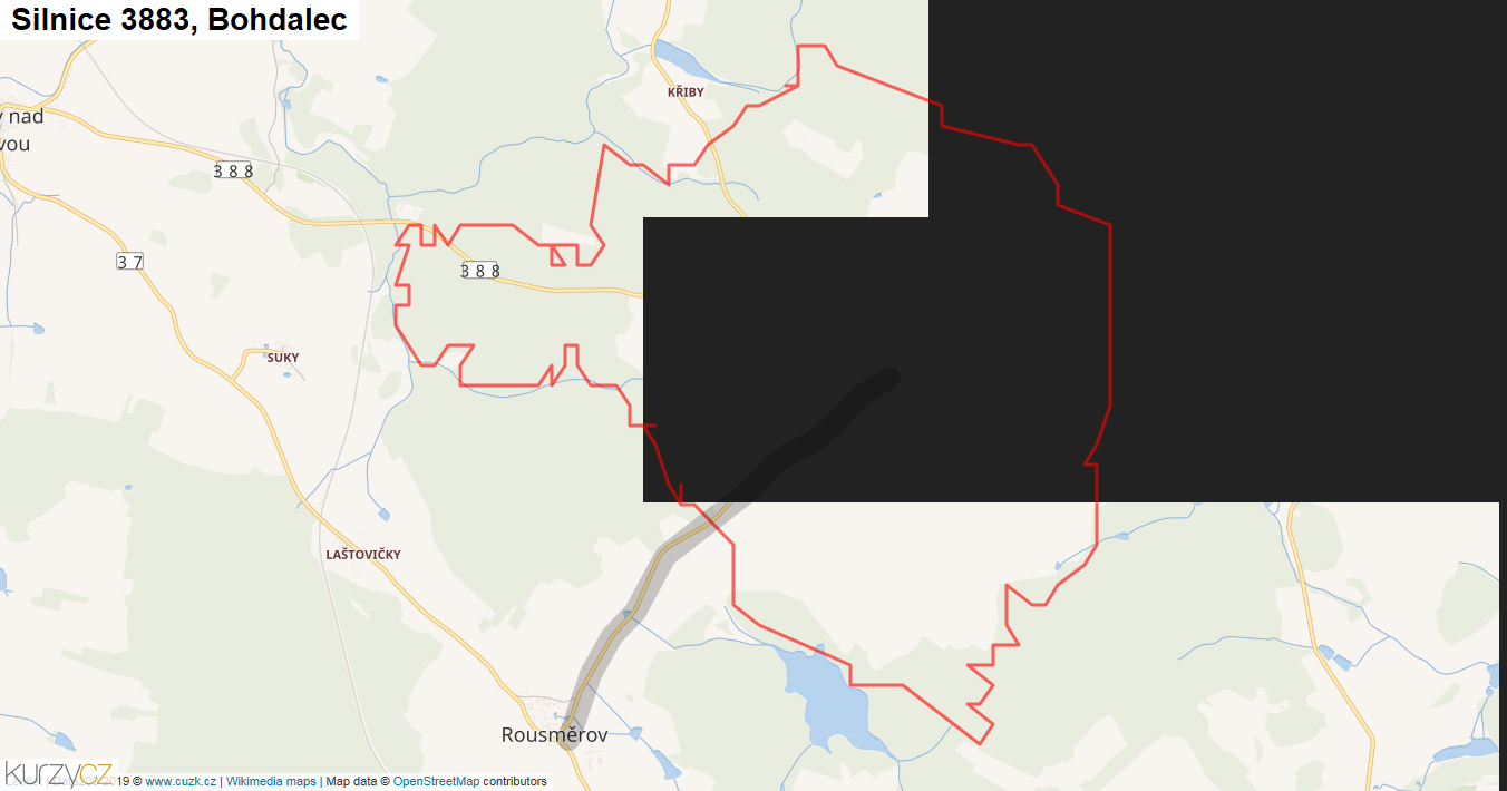 Bohdalec, Silnice 3883 - Mapa