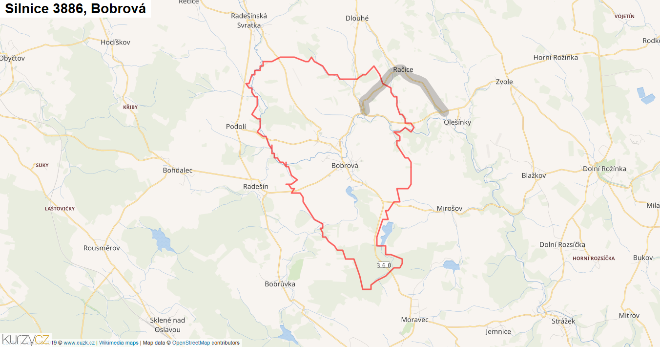 Bobrová, Silnice 3886 - Mapa