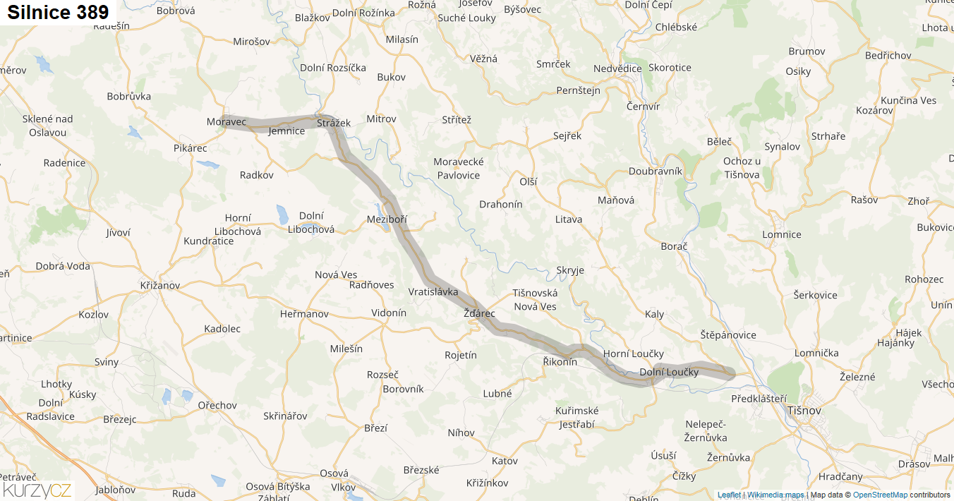 Silnice 389 - mapa Silnice 389