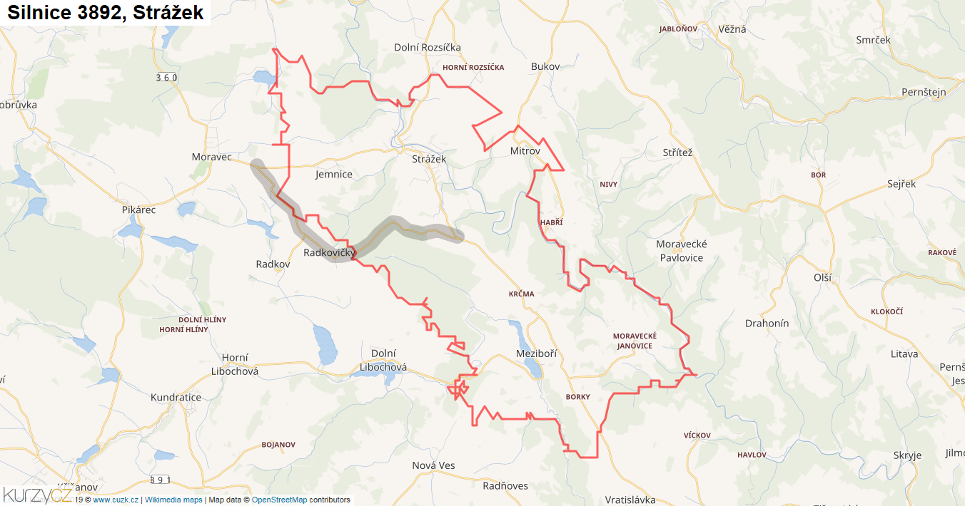 Strážek, Silnice 3892 - Mapa