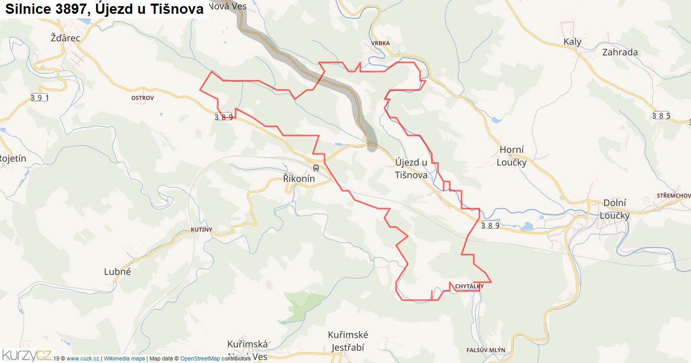 Újezd u Tišnova, Silnice 3897 - Mapa