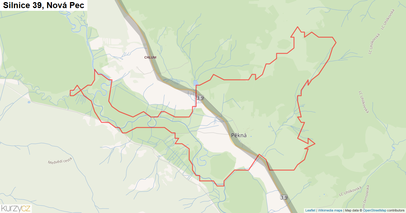 Nová Pec, Silnice 39 - Mapa