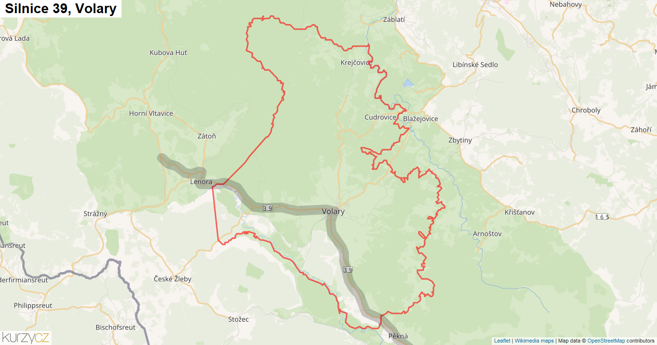 Volary, Silnice 39 - Mapa