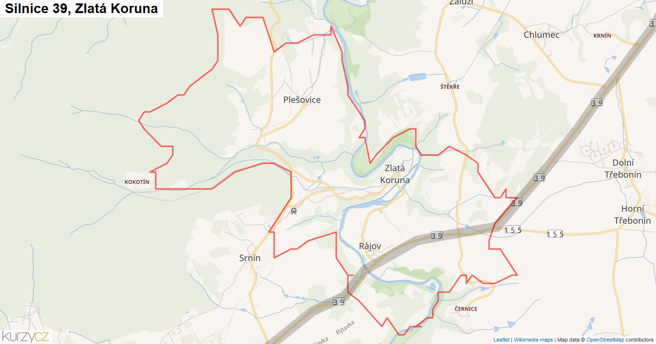 Zlatá Koruna, Silnice 39 - Mapa
