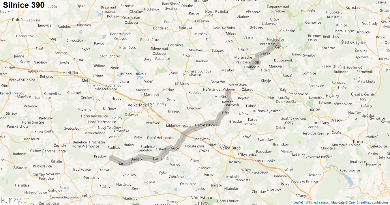 Silnice 390 - mapa Silnice 390