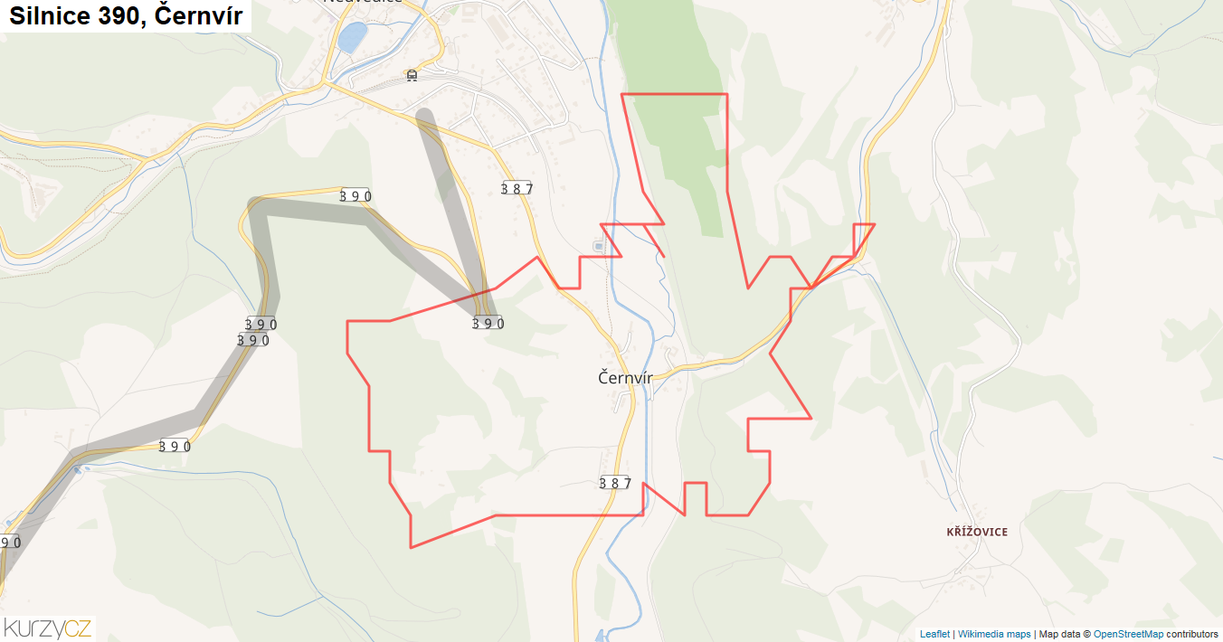Černvír, Silnice 390 - Mapa