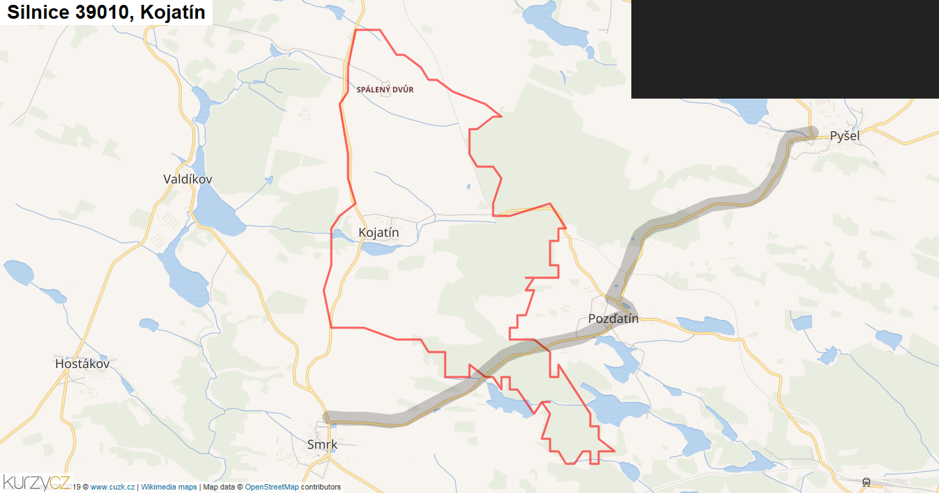 Kojatín, Silnice 39010 - Mapa