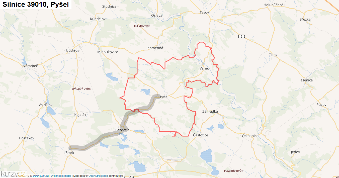 Pyšel, Silnice 39010 - Mapa