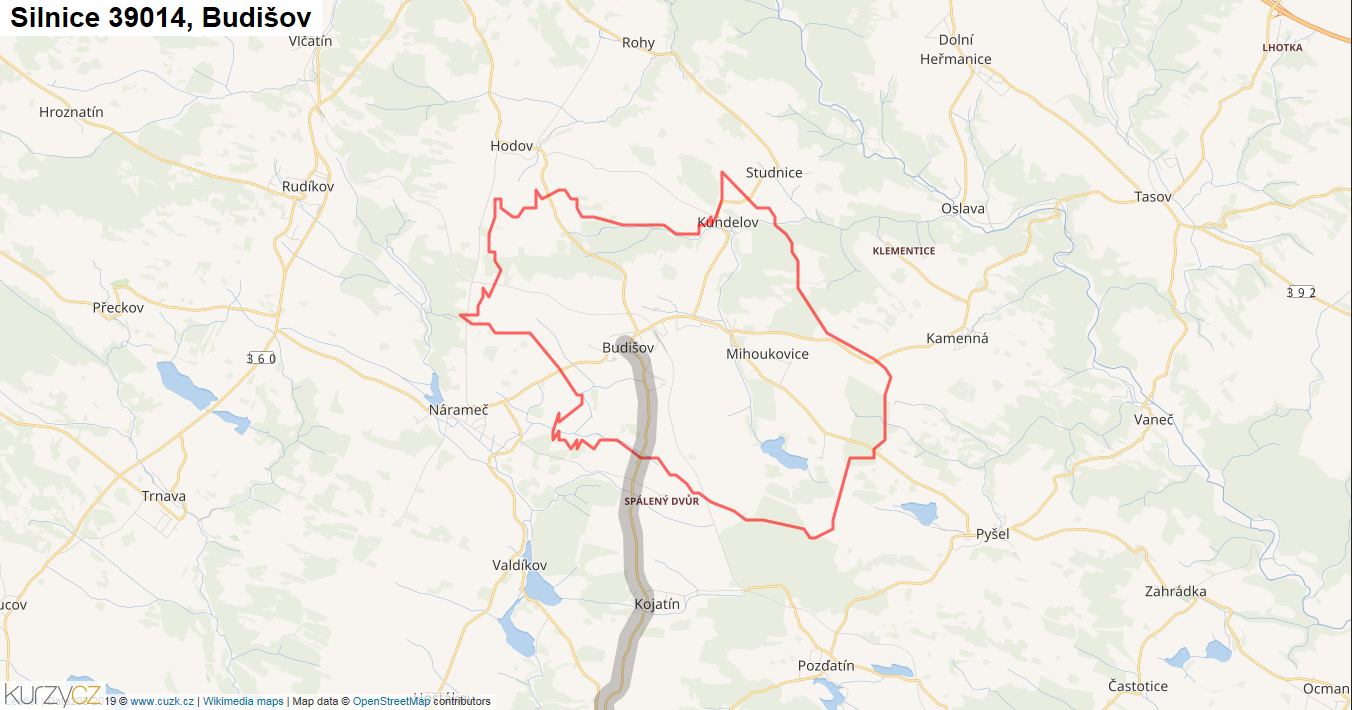 Budišov, Silnice 39014 - Mapa