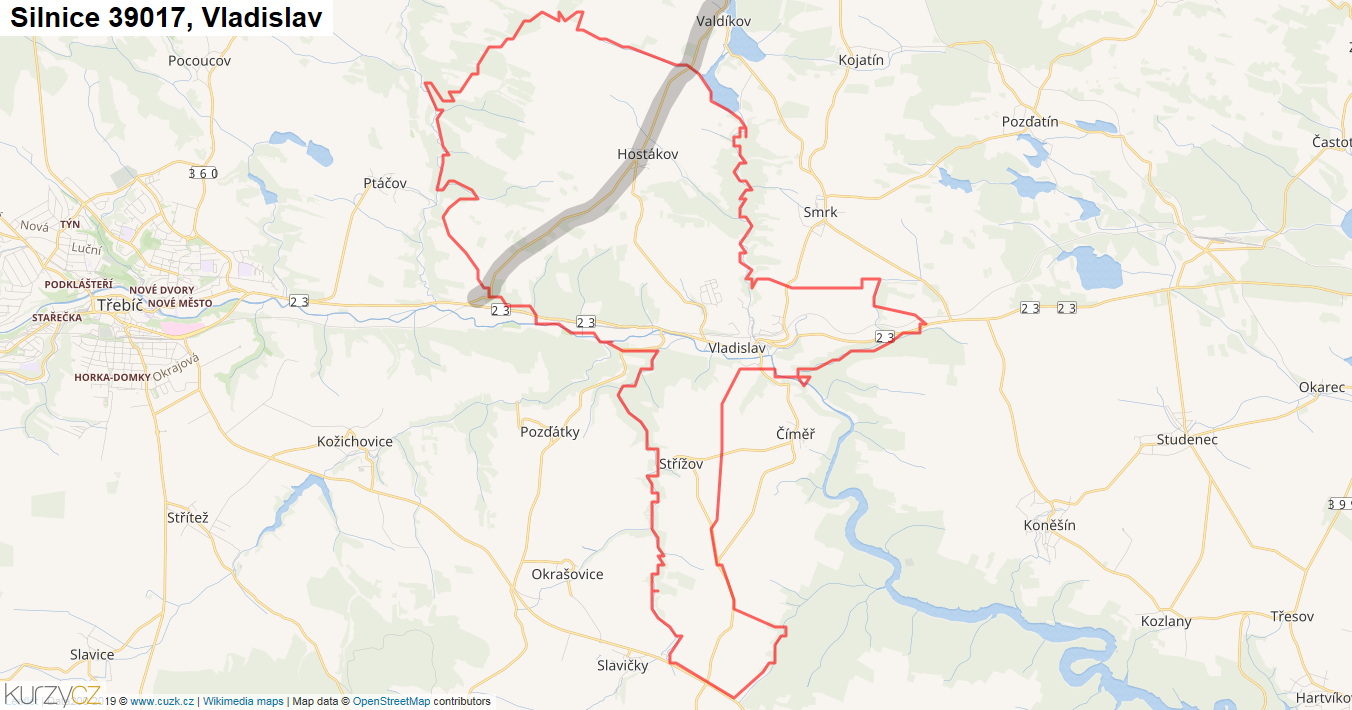 Vladislav, Silnice 39017 - Mapa