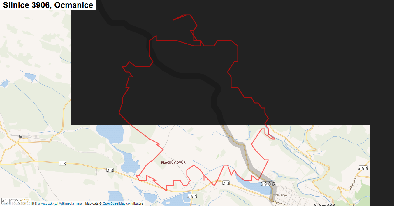 Ocmanice, Silnice 3906 - Mapa