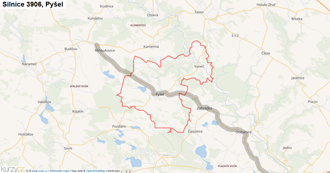 Pyšel, Silnice 3906 - Mapa