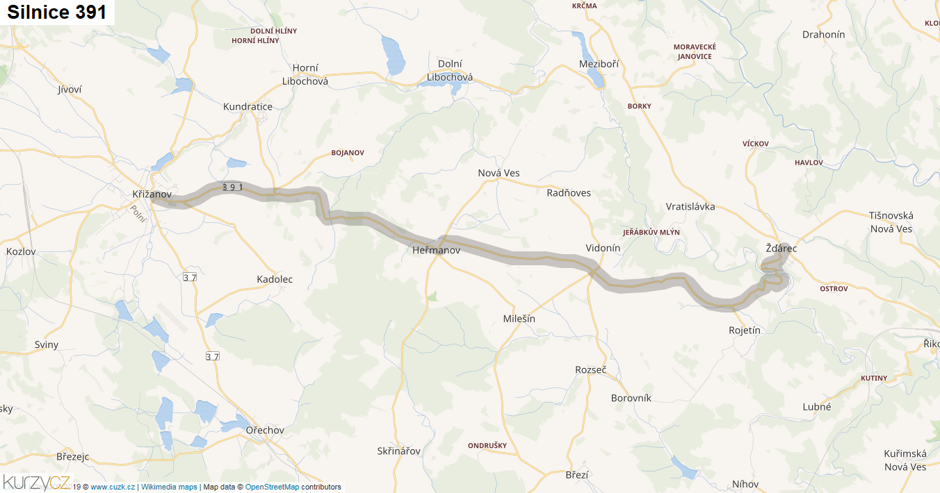 Silnice 391 - mapa Silnice 391
