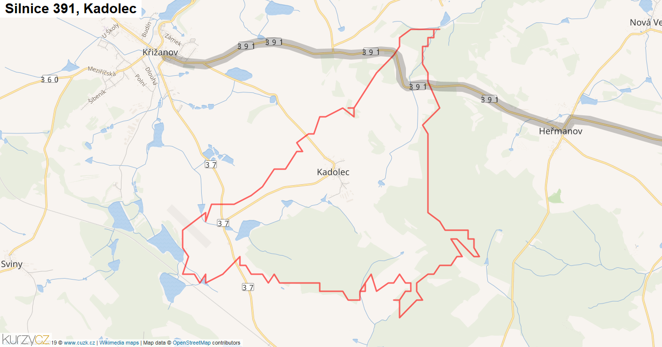 Kadolec, Silnice 391 - Mapa