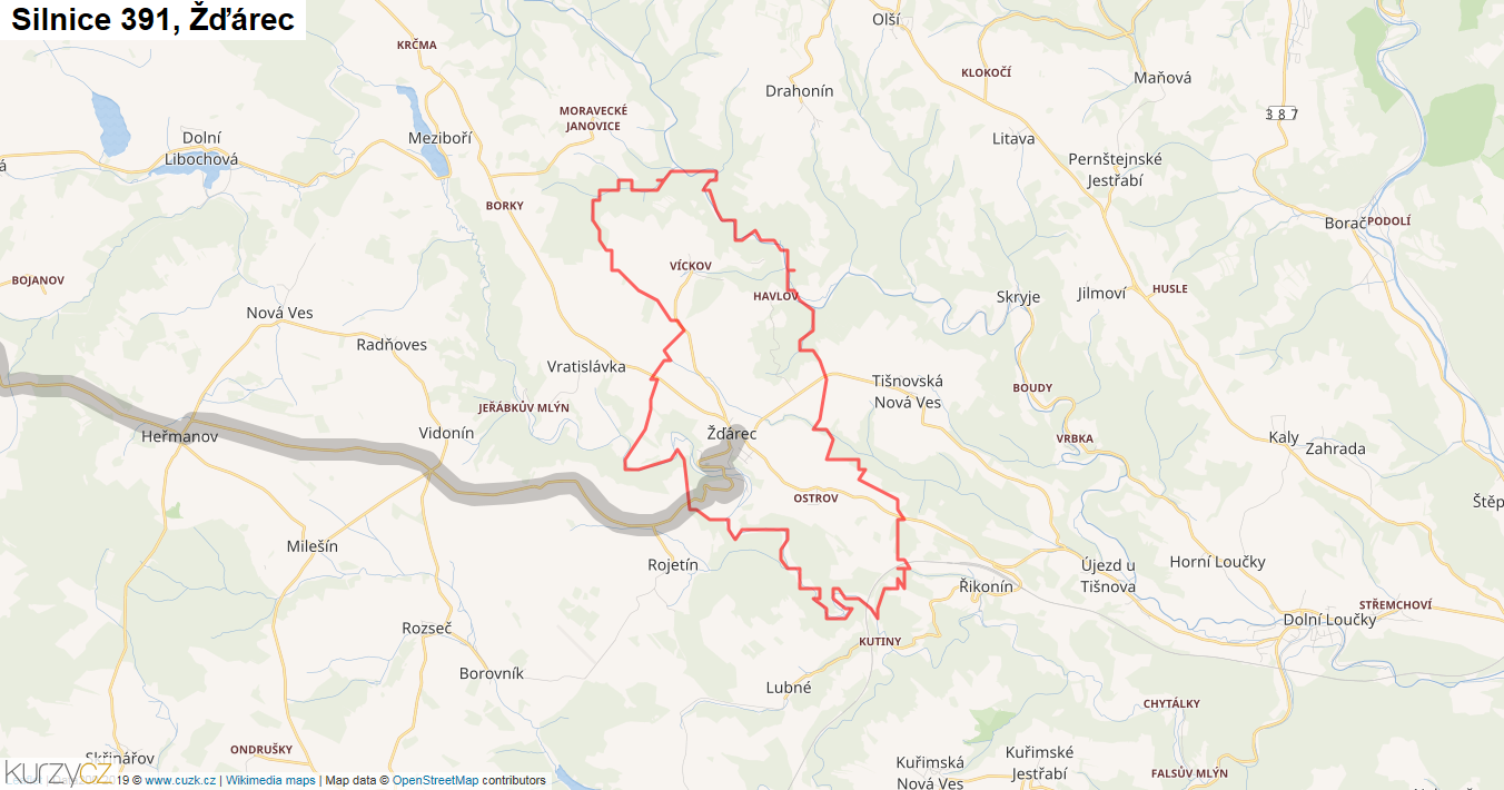 Žďárec, Silnice 391 - Mapa
