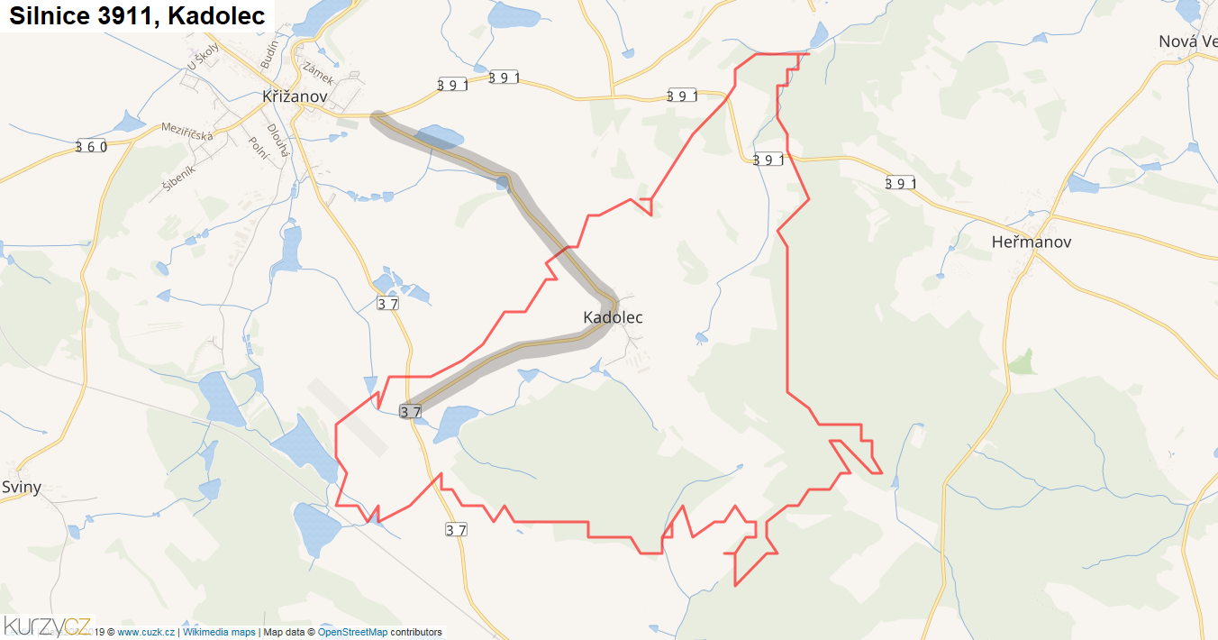 Kadolec, Silnice 3911 - Mapa