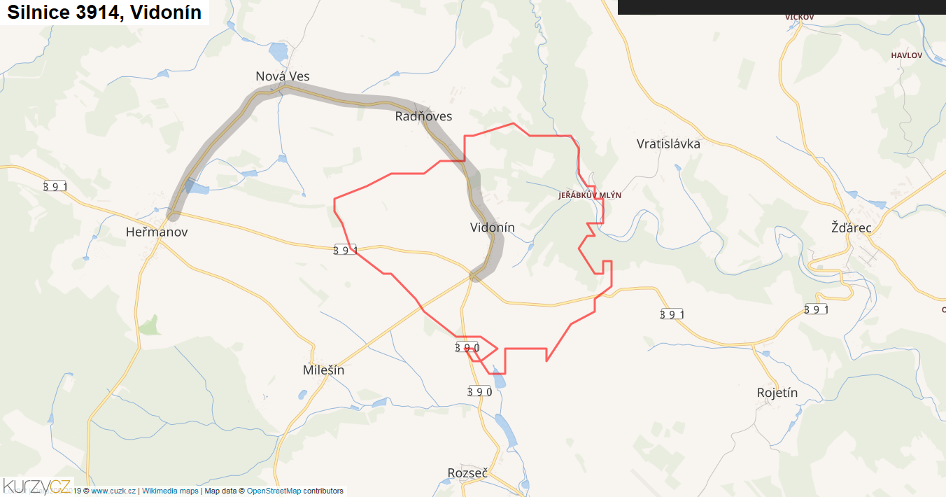 Vidonín, Silnice 3914 - Mapa