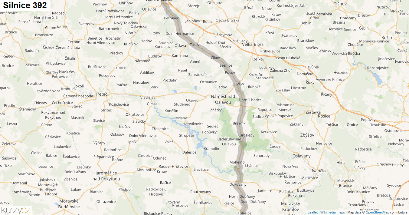 Silnice 392 - mapa Silnice 392