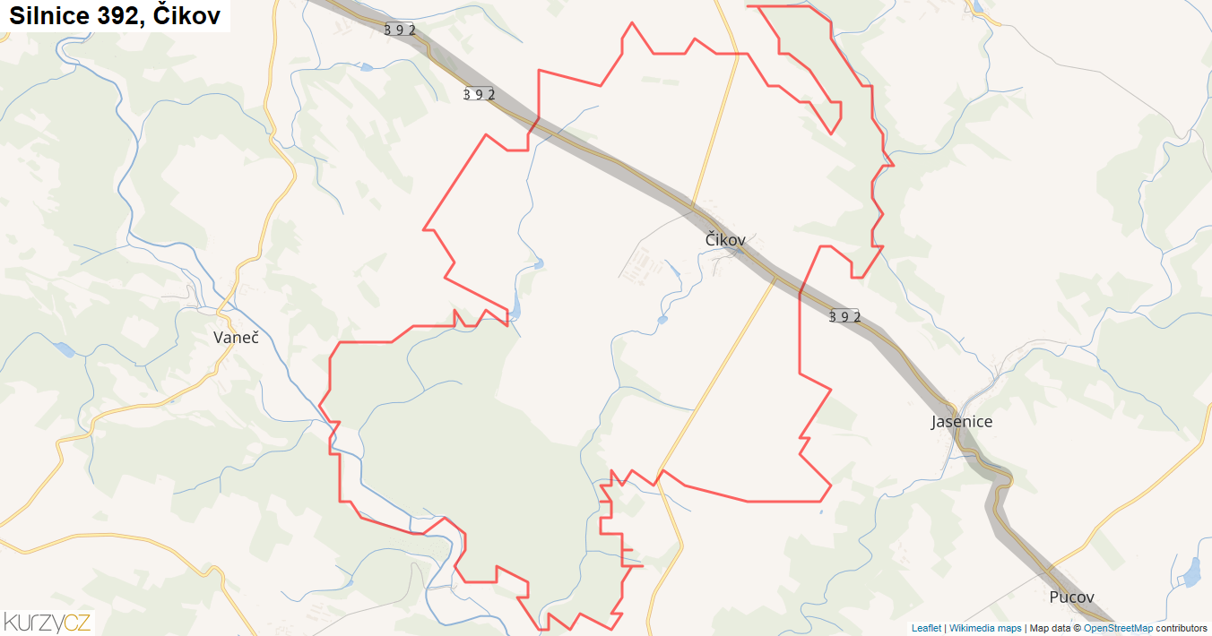 Čikov, Silnice 392 - Mapa