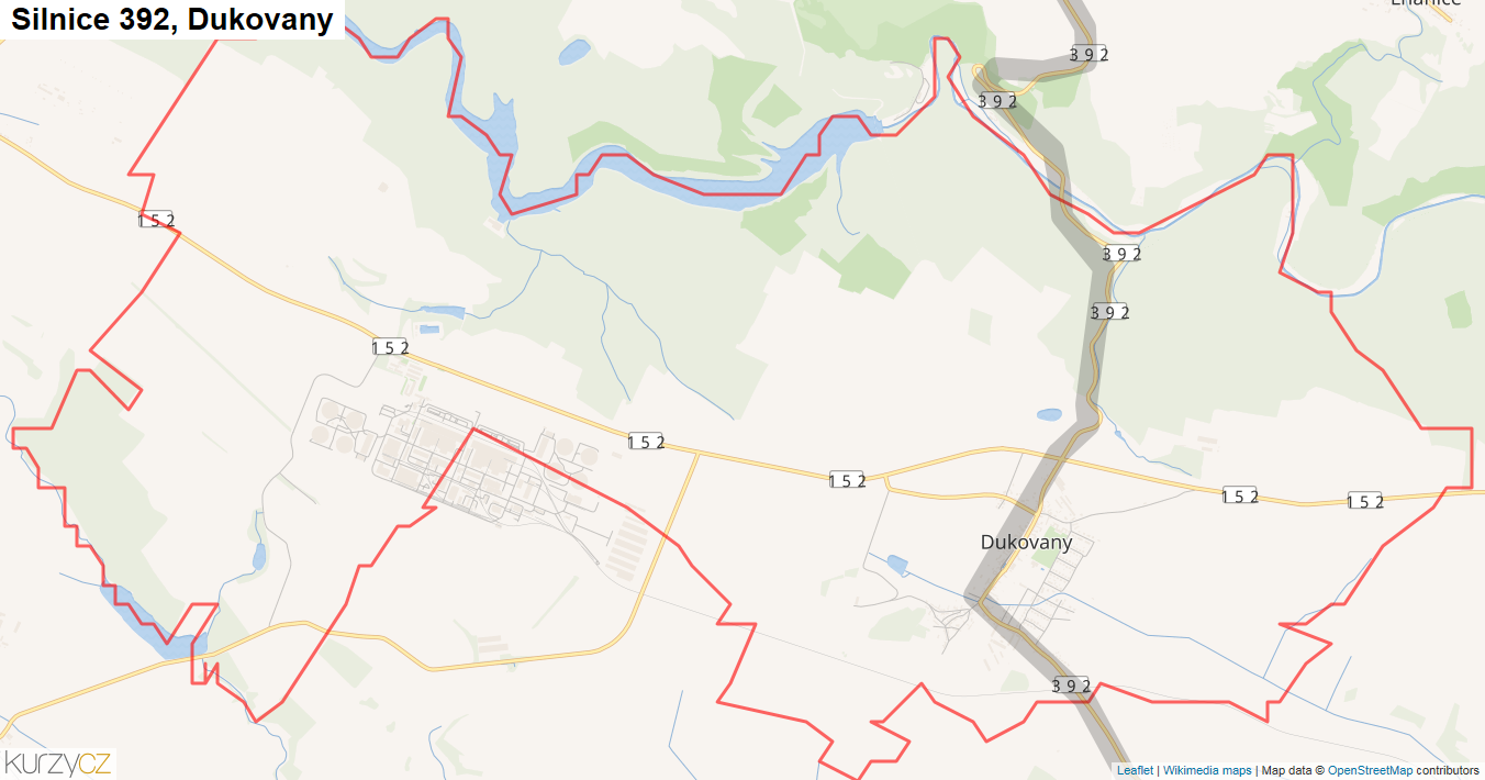 Dukovany, Silnice 392 - Mapa