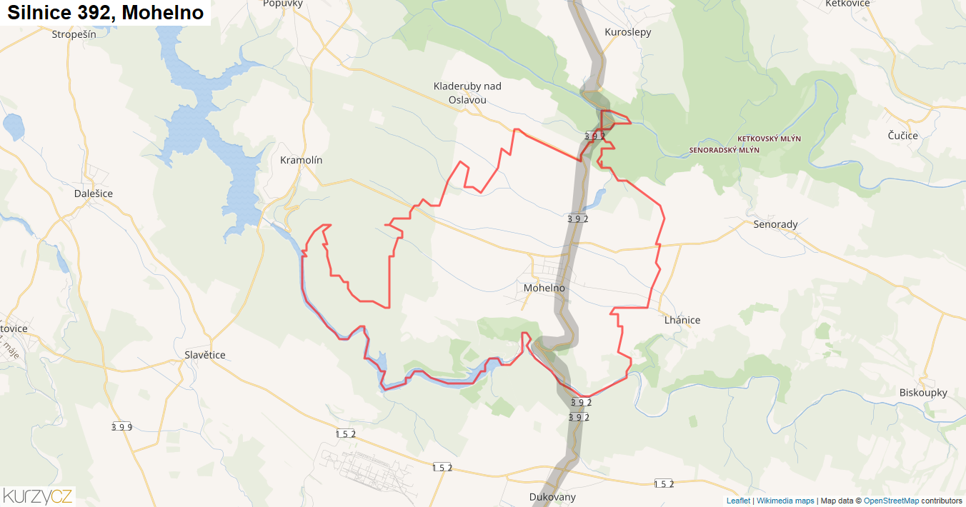 Mohelno, Silnice 392 - Mapa