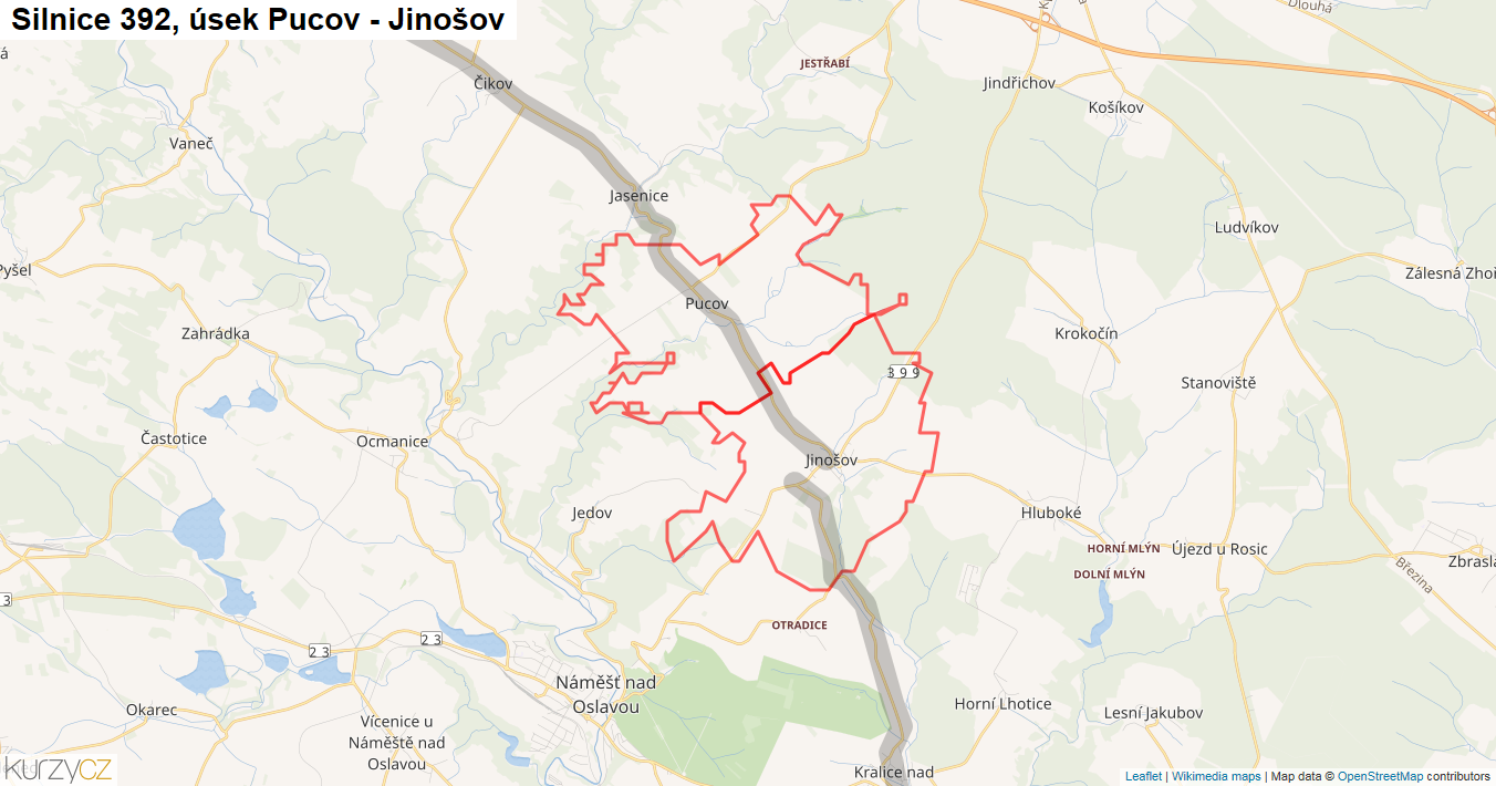 Úsek Pucov - Jinošov, Silnice 392 - Mapa