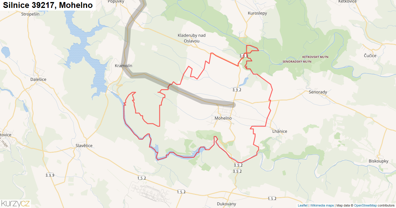 Mohelno, Silnice 39217 - Mapa