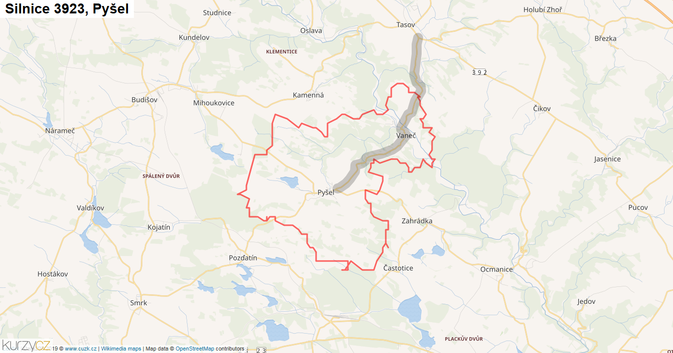 Pyšel, Silnice 3923 - Mapa