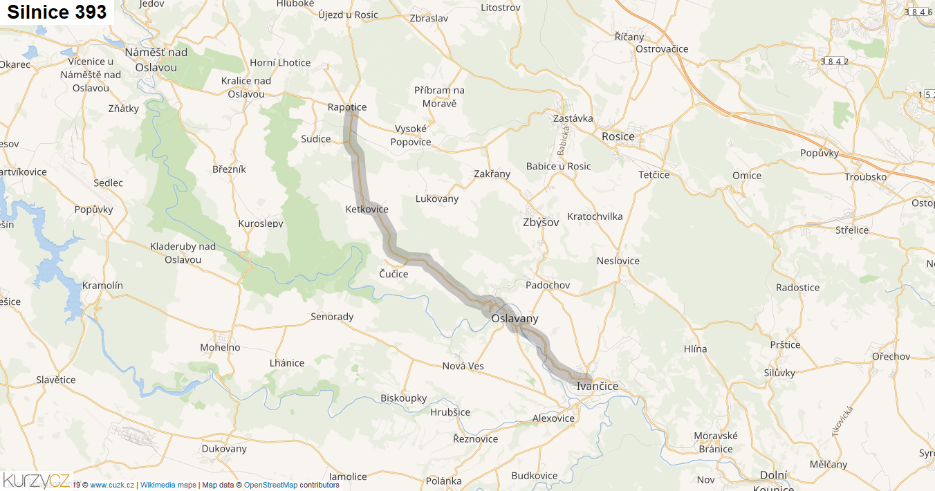 Silnice 393 - mapa Silnice 393