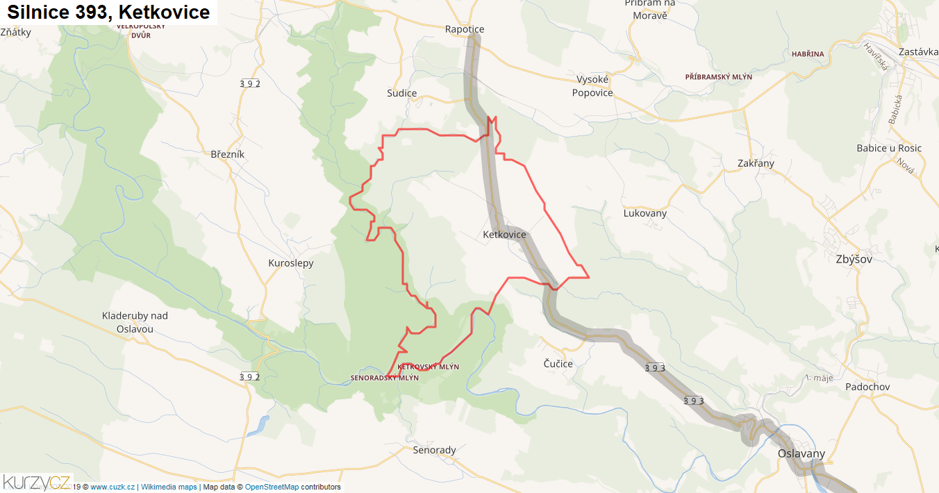 Ketkovice, Silnice 393 - Mapa