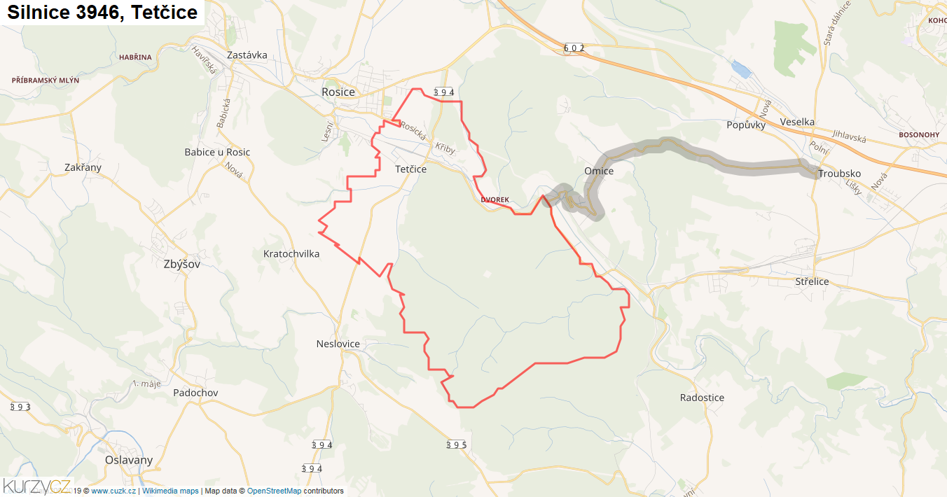Tetčice, Silnice 3946 - Mapa