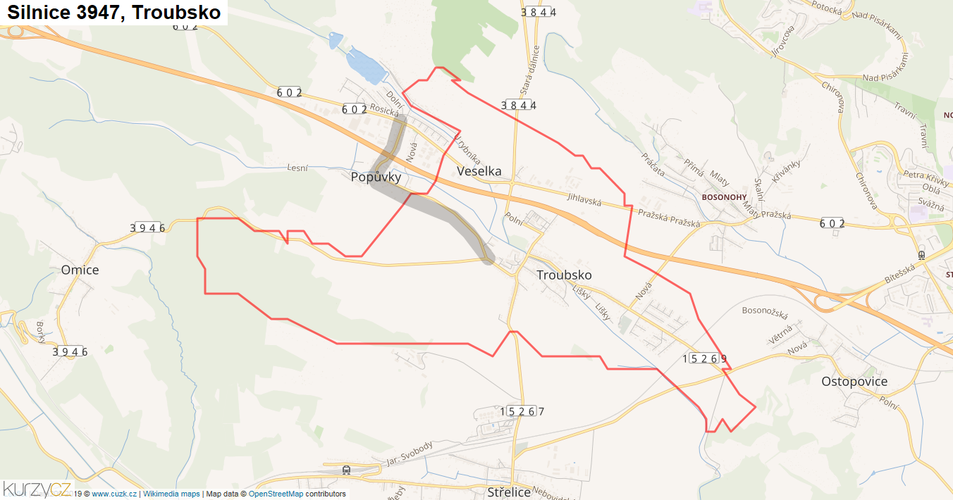 Troubsko, Silnice 3947 - Mapa