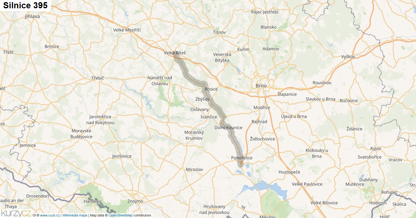 Silnice 395 - mapa Silnice 395