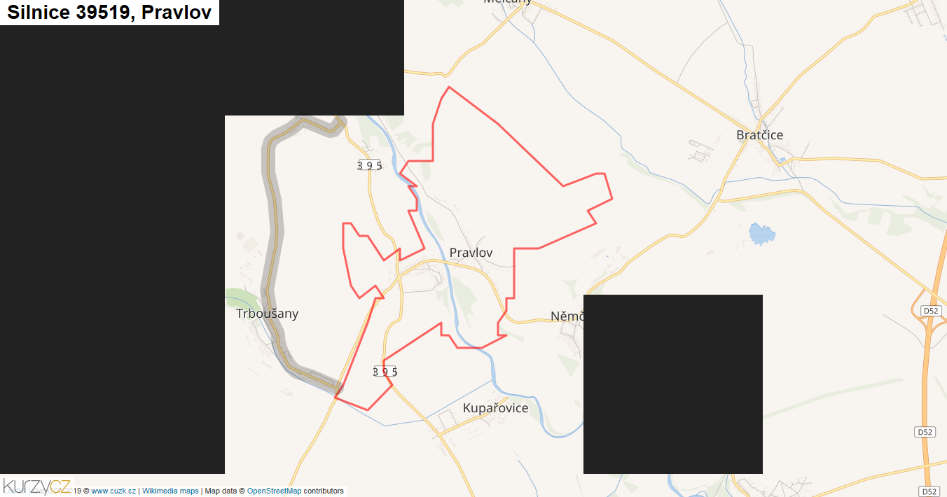 Pravlov, Silnice 39519 - Mapa