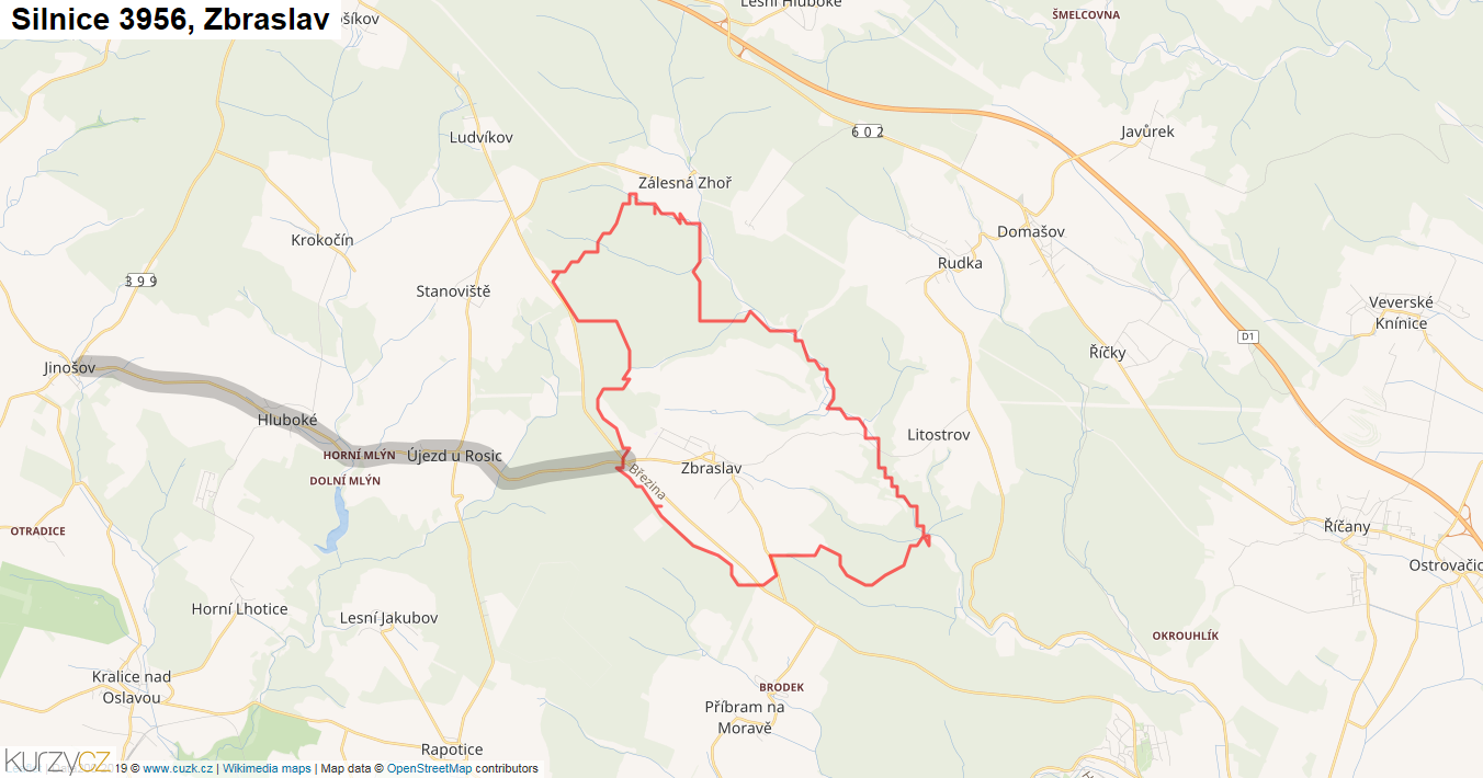 Zbraslav, Silnice 3956 - Mapa