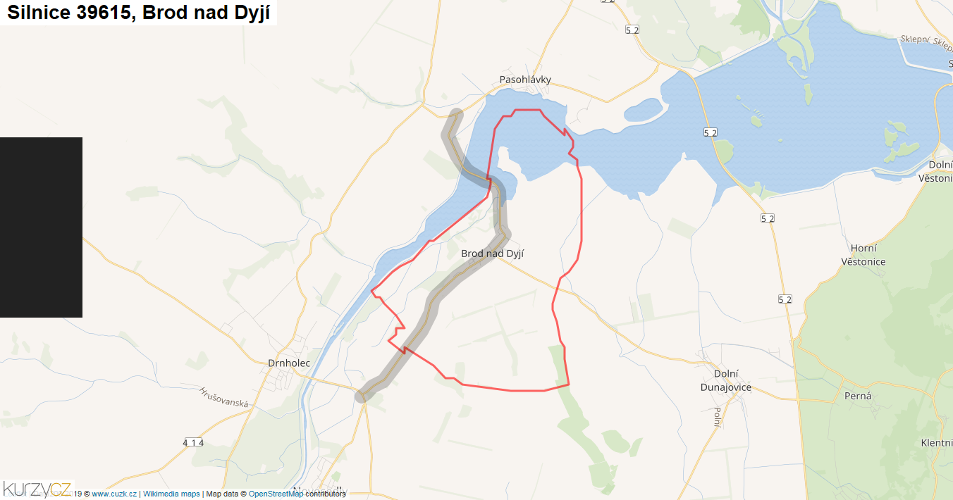 Brod nad Dyjí, Silnice 39615 - Mapa