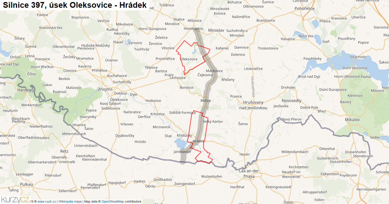 Úsek Oleksovice - Hrádek, Silnice 397 - Mapa