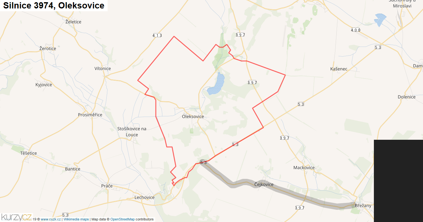 Oleksovice, Silnice 3974 - Mapa