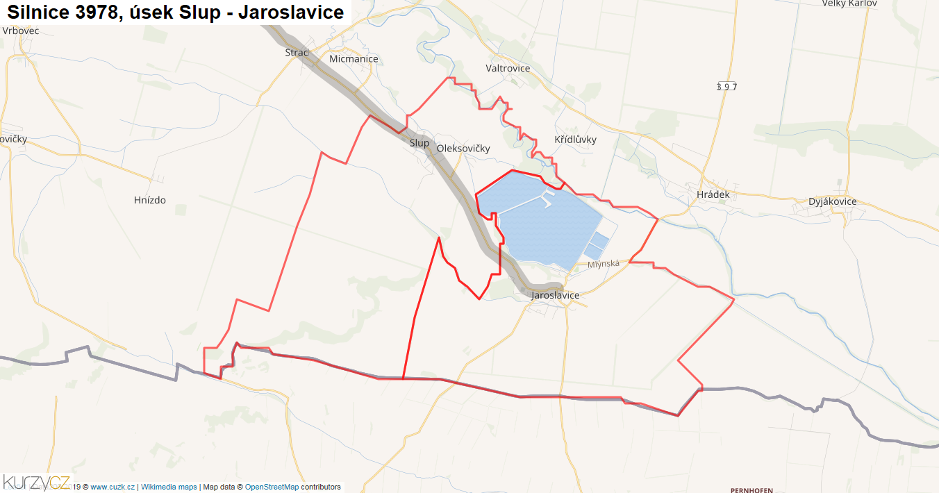 Úsek Slup - Jaroslavice, Silnice 3978 - Mapa