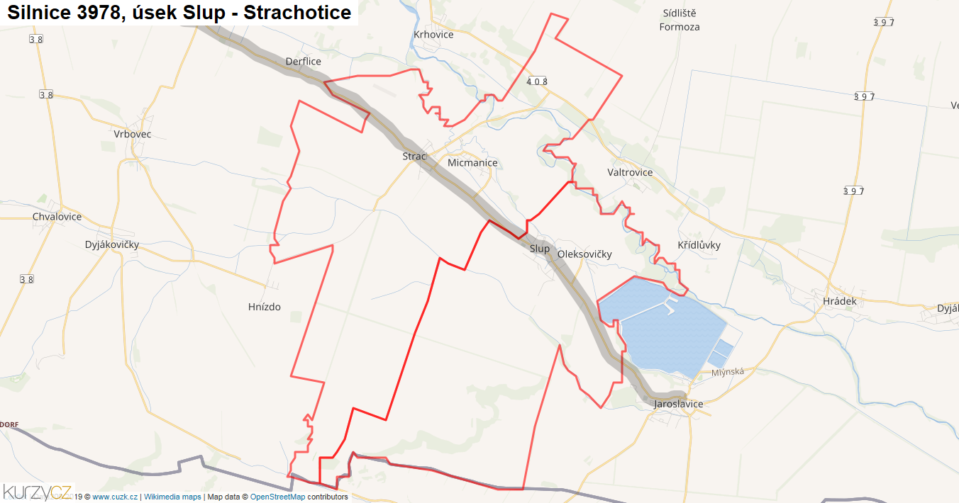 Úsek Slup - Strachotice, Silnice 3978 - Mapa
