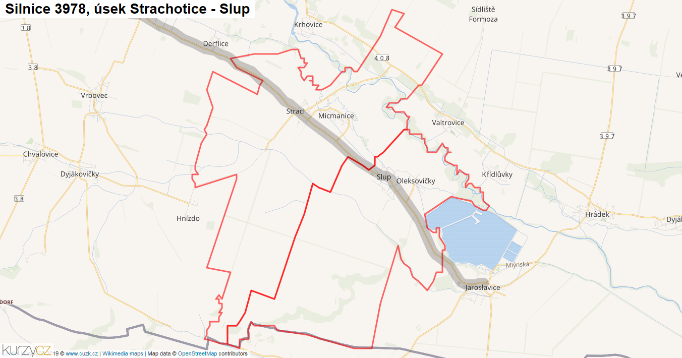 Úsek Strachotice - Slup, Silnice 3978 - Mapa