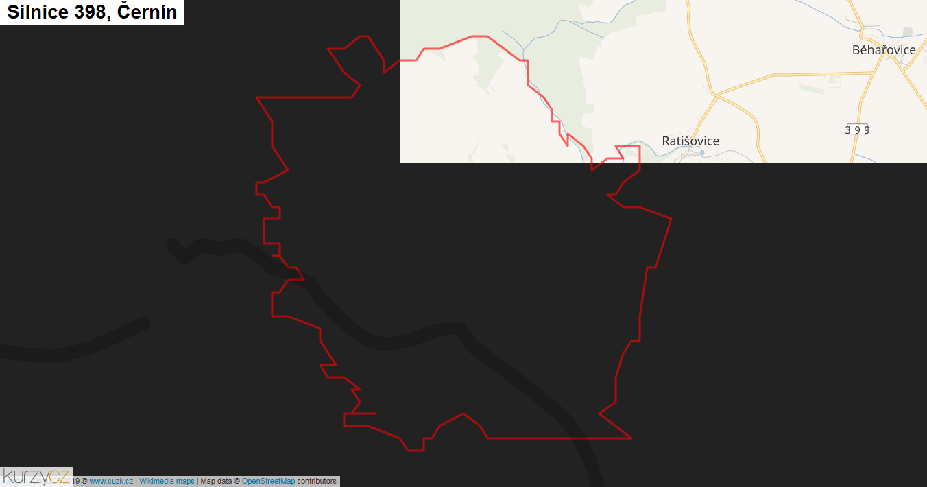 Černín, Silnice 398 - Mapa