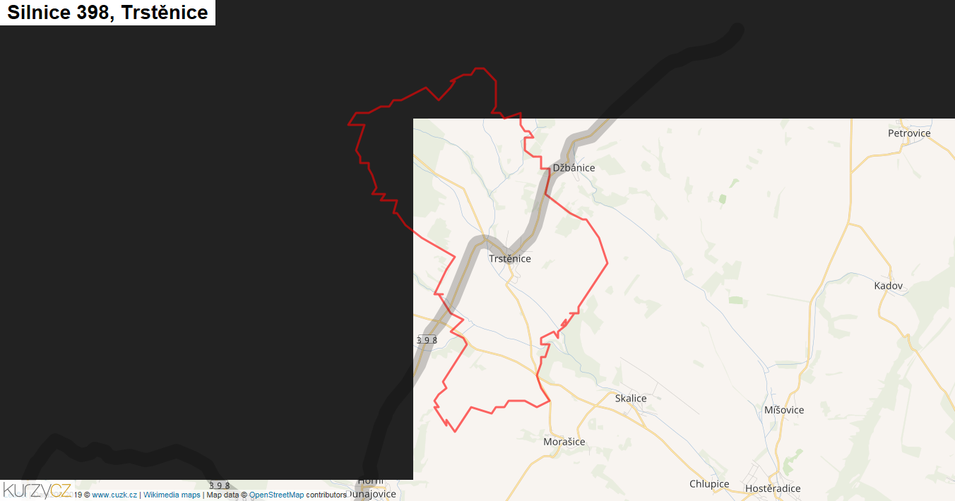 Trstěnice, Silnice 398 - Mapa