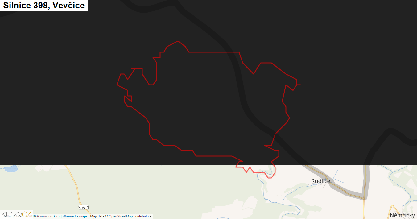 Vevčice, Silnice 398 - Mapa