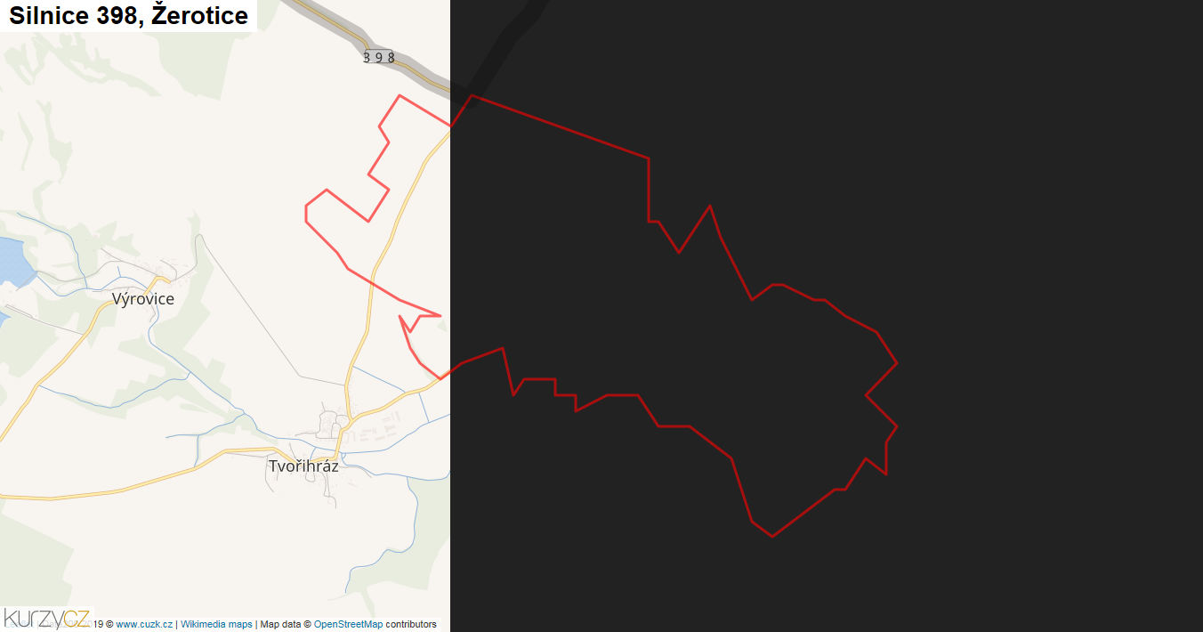 Žerotice, Silnice 398 - Mapa