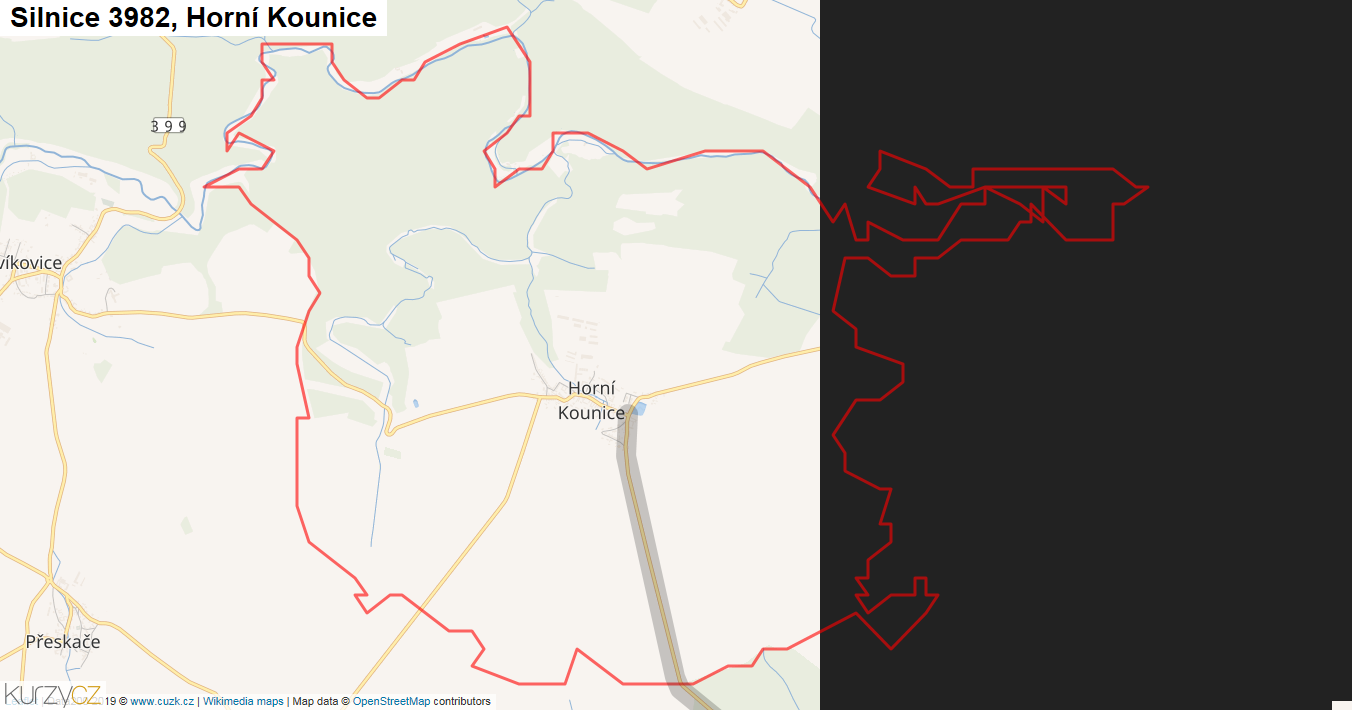 Horní Kounice, Silnice 3982 - Mapa