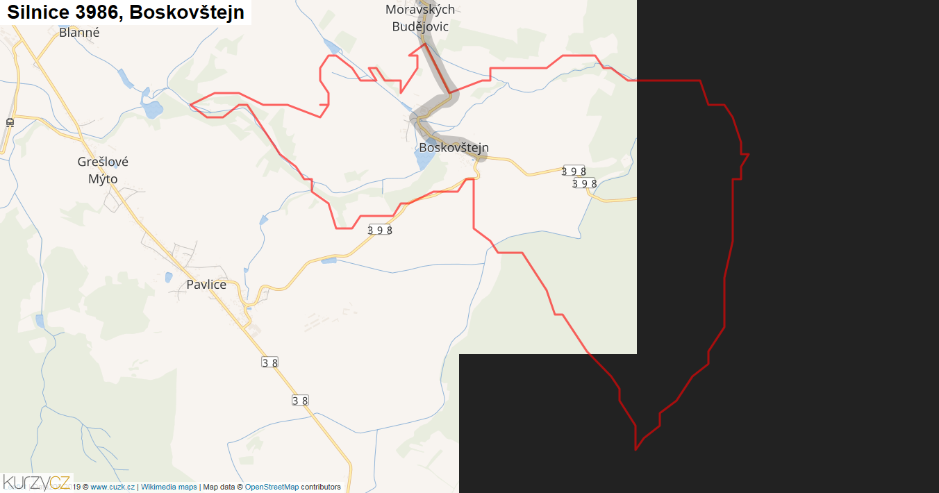 Boskovštejn, Silnice 3986 - Mapa