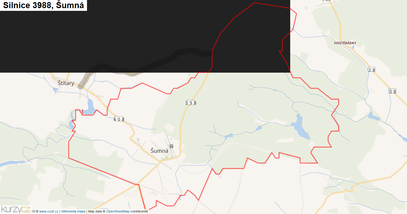 Šumná, Silnice 3988 - Mapa
